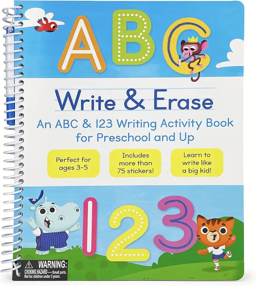 Write & Erase ABC and 123: Wipe Clean Writing & Tracing Workbook Skills for Preschool Kids and Up Ages 3-5: Includes Letter and Number Tracing, Early ... Erase Marker & Bonus Restickable Stickers.