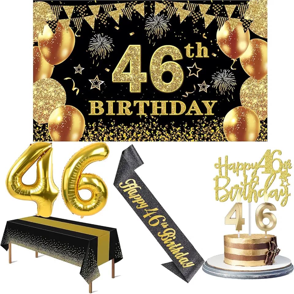 YeohJoy 46th Birthday Decorations for Men Women Black Gold