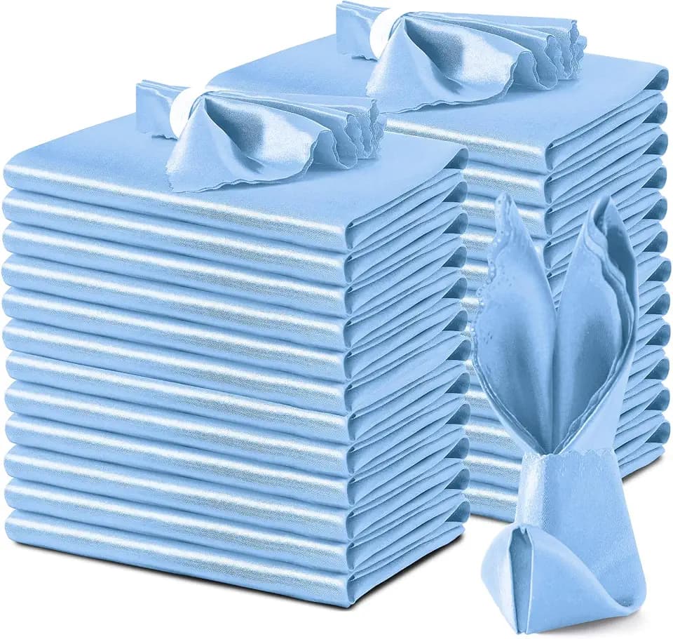 VACVELT 24 Pack Light Blue Scalloped Satin Napkins 12x12 Inch Wedding