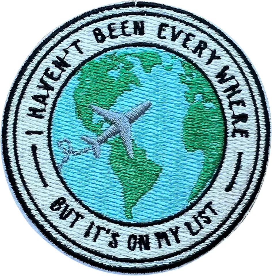 I Haven't Been Everywhere But It's On My List 3 Inches Embroidery Patch, World Map Iron On/Sew On Travel Embroidered Applique Patch, Travel Patches, Fabric Patches for Clothes Backpacks Hats