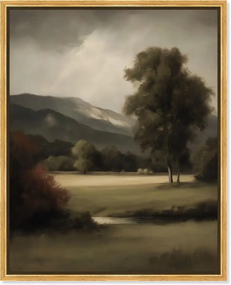 Somber Valley II Framed Canvas Print Vintage Wall Decor by Art Remedy, Gold Frame, 36 x 45