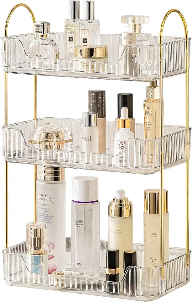 Akinbas 3 Tier Bathroom Organizer Countertop Makeup Perfume Tray Skincare Organizer for Bathroom Dresser Vanity (White)