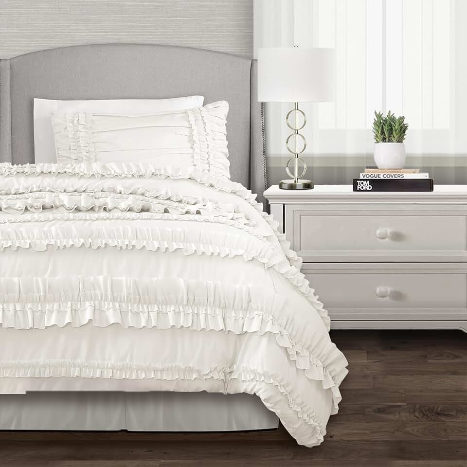 Lush Decor Belle Comforter Twin XL Size 3 Piece Set White - Twin Dorm Bedding Set - White Comforter - Coquette Dorm Decor - College Essentials