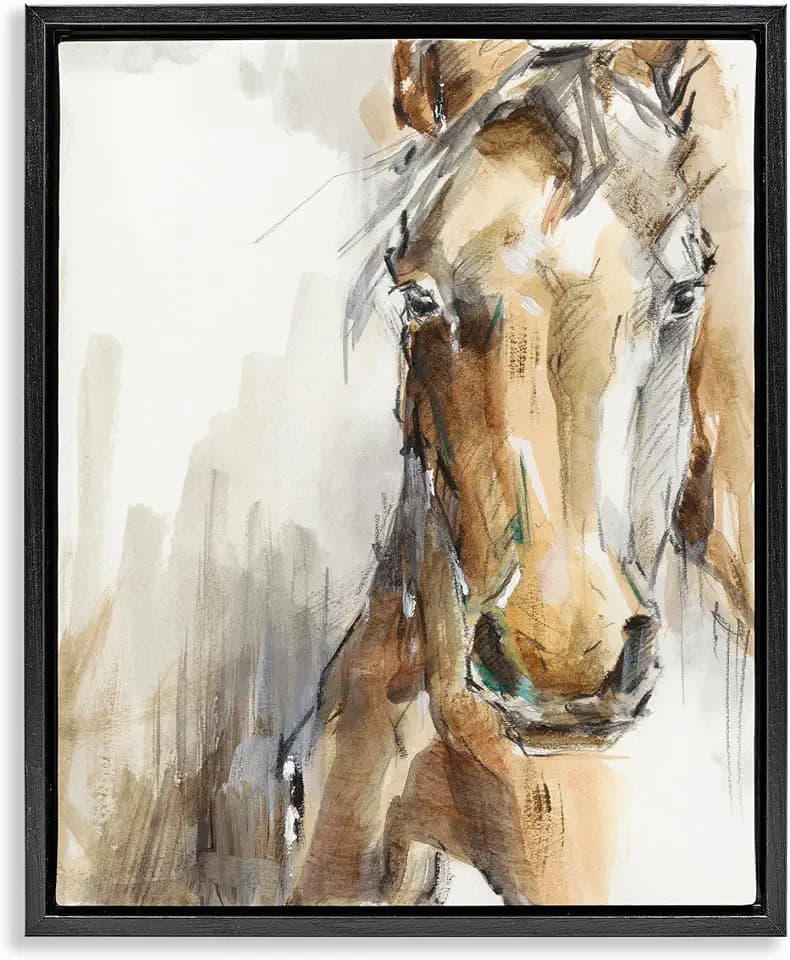 Abstract Brown Horse Portrait, 16 x 20 Inch Canvas in Floater Frame