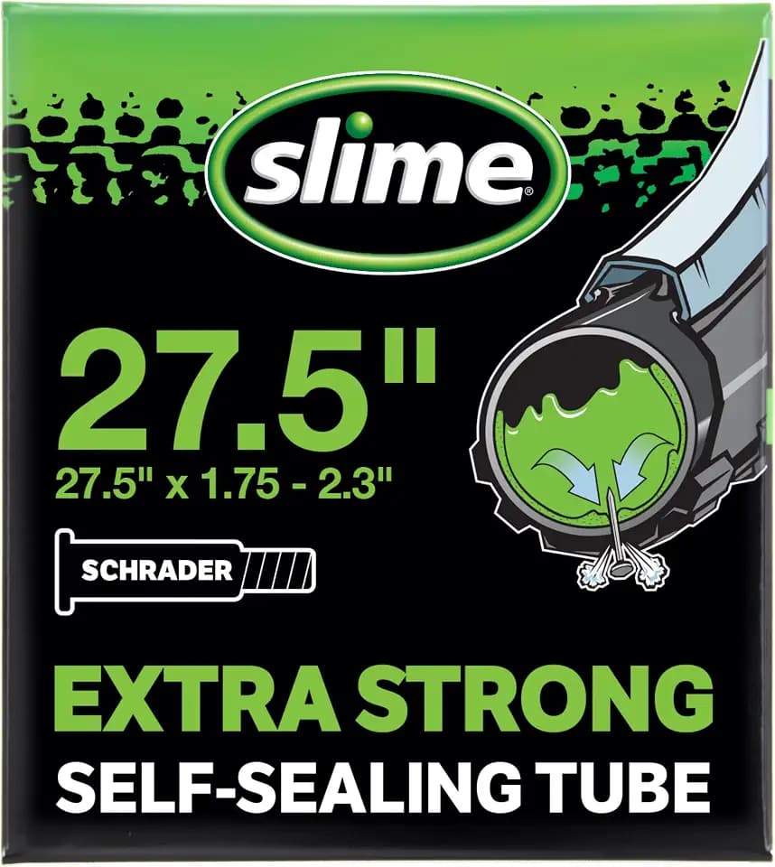 Slime Extra Stong Self-Sealing Tube with Slime Puncture Sealant, Extra Strong, Self Sealing, Prevent and Repair, Schrader Valve, 27.5" x 1.75-2.3"