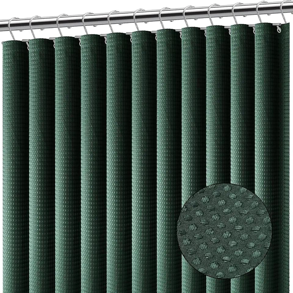 Clara Clark Hunter Green Shower Curtain - Hotel Quality Waffle Fabric Bath Curtain 72x72, Heavy Duty Waterproof Shower Curtains for Bathroom
