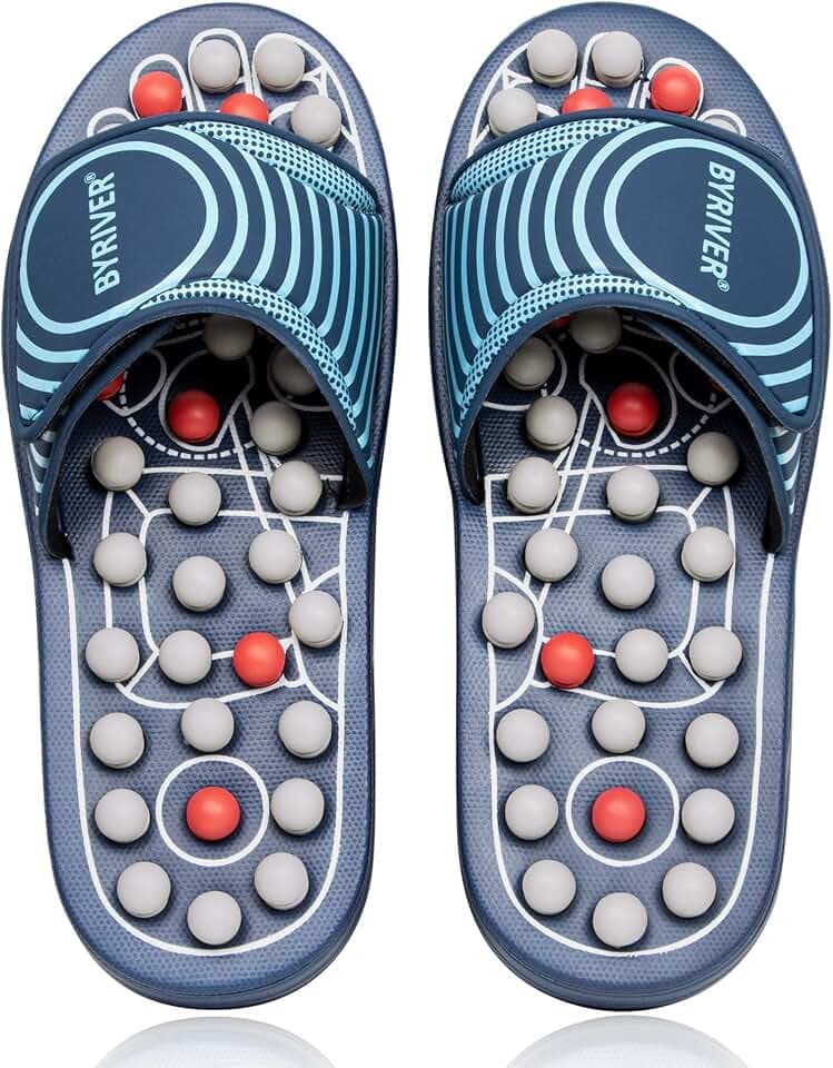 BYRIVER Plantarfasziitis Massagegerät Akupressur Fußmassage Hausschuhe, Schuhe, Reflexzonenmassage Sandalen, Entspannung Geschenk für Mama Papa (05XS)