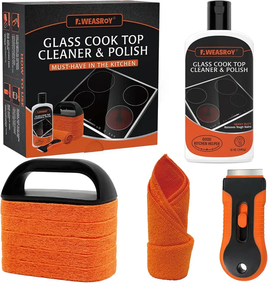 AWEASROY Glass Stove Top Cleaner Kit 12 oz, No Scratch Removes Tough Stains
