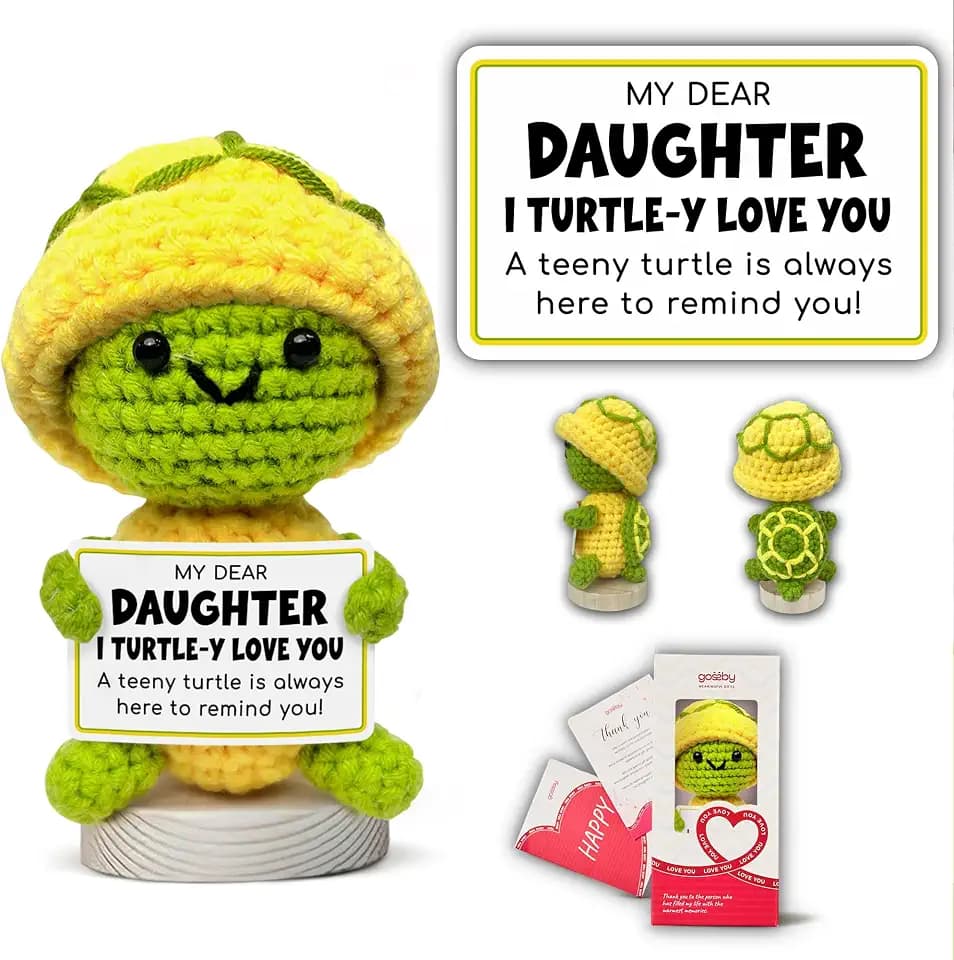 Gossby Positive Turtle Crochet with Emotional Message - My Dear Daughter I Turtle-Y Love You - Daughter Gift from Mom, Dad - Christmas, Graduation, Birthday Gift - Handmade Crochet Animal Decor
