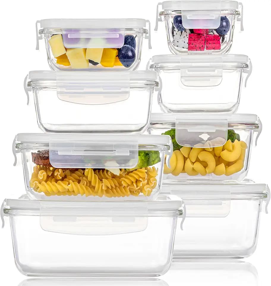 Vtopmart 8 Pack Glass Food Storage Containers with Lids White
