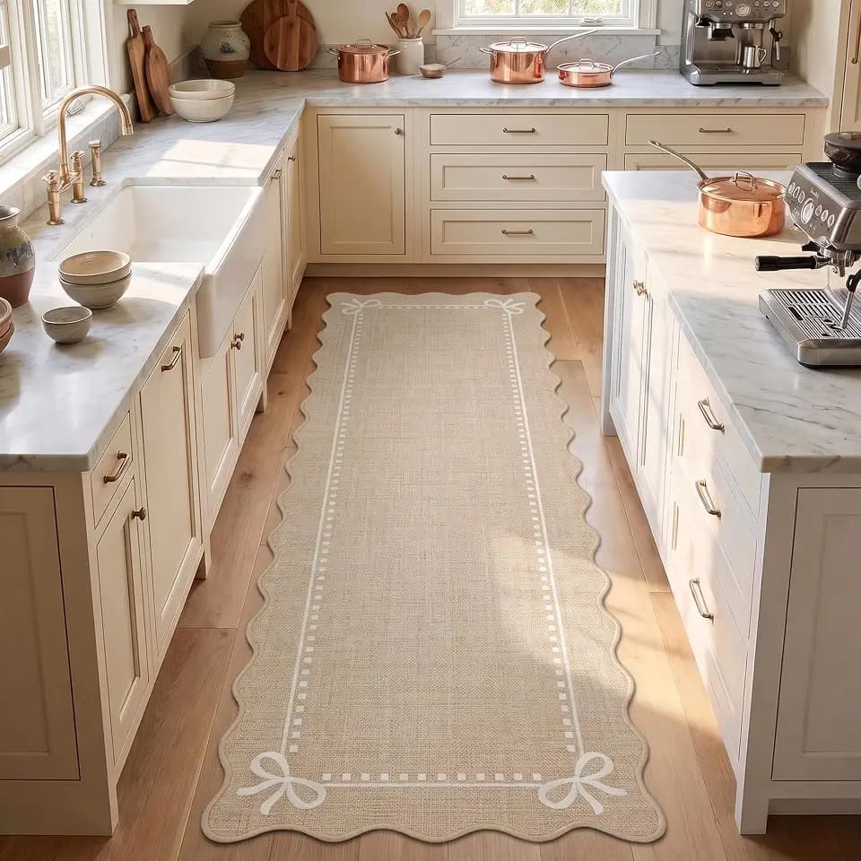 Garvee Scalloped Bow Runner Rug 2x6 Washable Kitchen Runner Rug Non-Slip