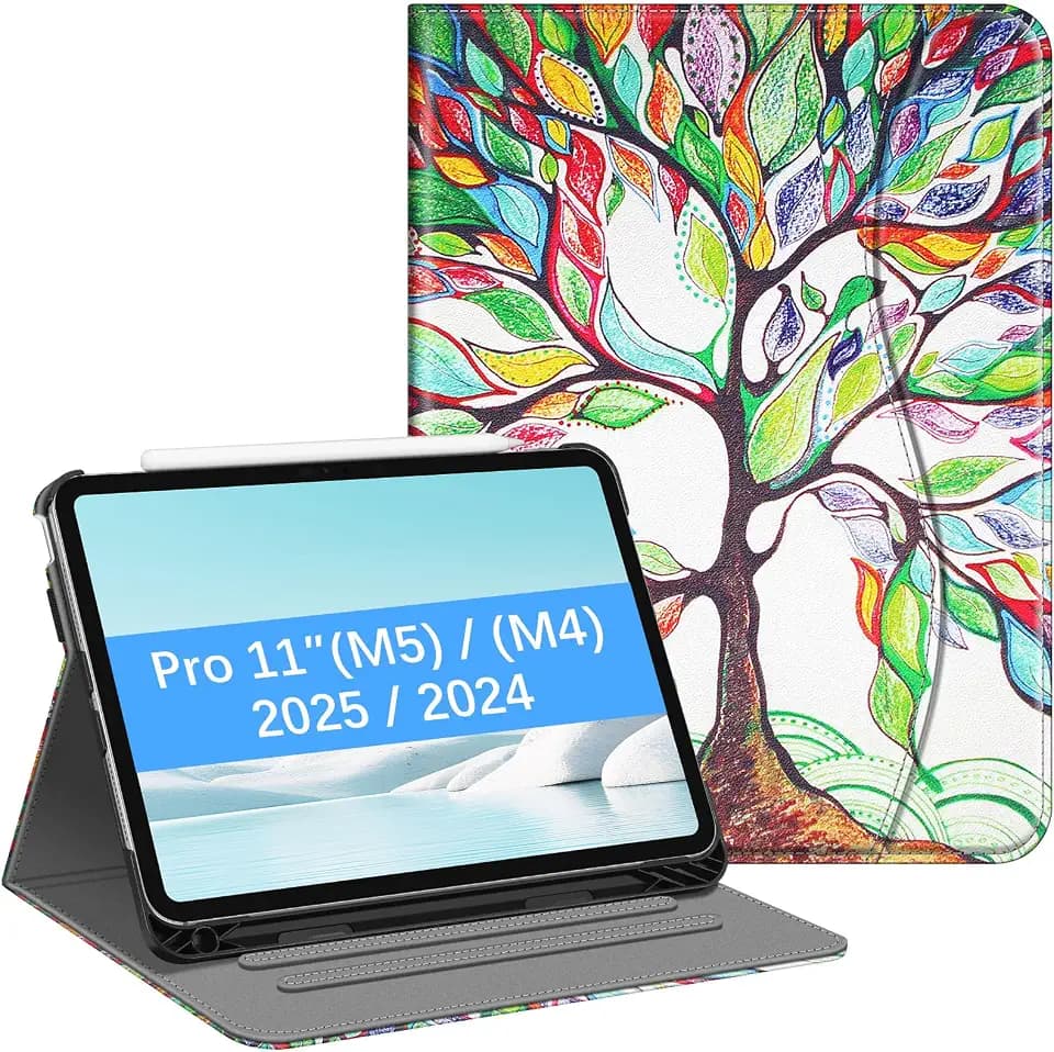 Fintie Folio-Schutzhülle für iPad Pro 27,9 cm (11 Zoll) (M4) 2024 (Modellnummer: A2836/A2837/A3006) – Standfunktion mit Stifthalter und Tasche, automatische Wake/Sleep, Liebesbaum