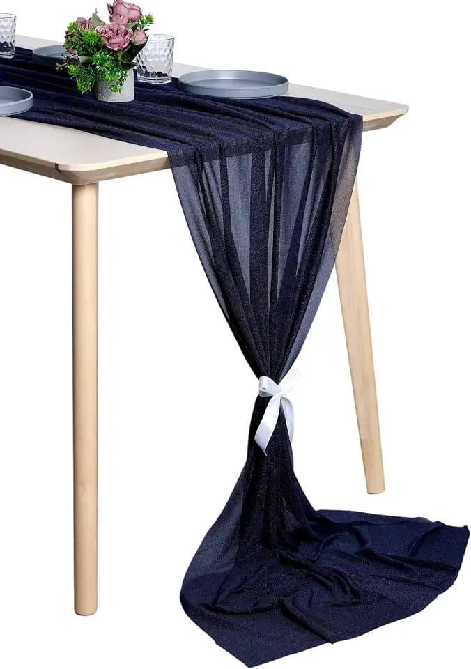 Pack of 2 Chiffon Table Runners 29 x 120 Inch, 14FT Long - Navy Blue