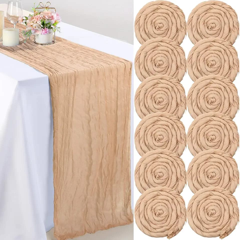 Foaincore 12 Pack Champagne Cheesecloth Table Runner 21.5 x 157 Inch