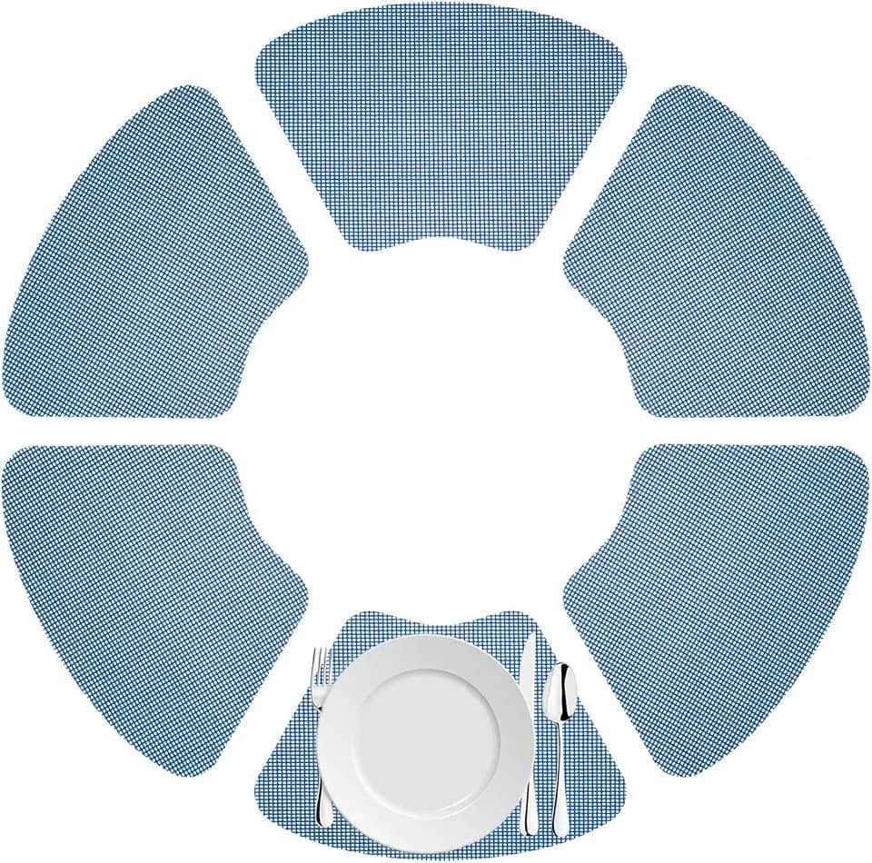 Kraftware Fishnet Wedge Placemats for Round Outdoor Tables, Blue, Set of 6, Small