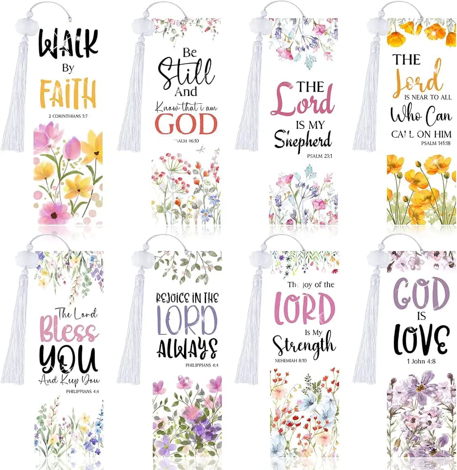 8 Pieces Christian Bible Verse Diamond Art Bookmarks 5d Christian Beaded Bookmark Acrylic Tassel Bookmark for DIY Making Beginners Adults Arts Craft Supplies (Christian-1)