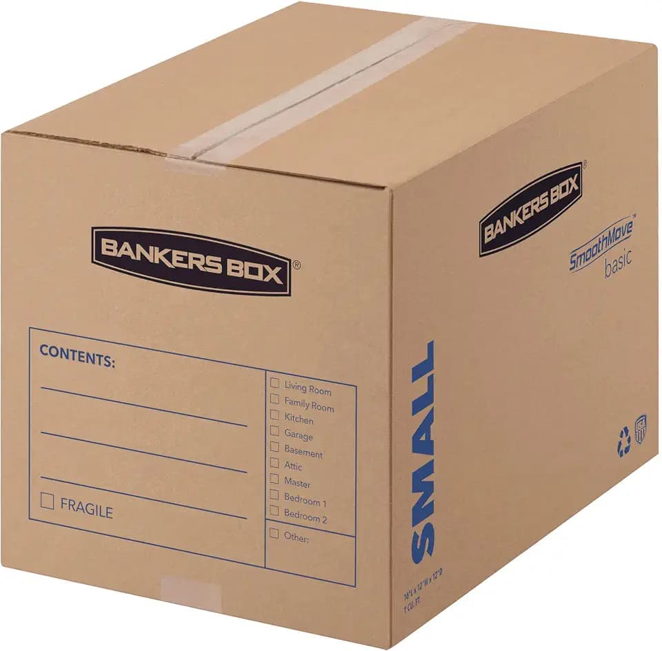 Bankers Box Small Moving Box 15 Pack, Pre-Printed for Labeling, 16.5-in x 12.25-in x 12.675-in (7713802)