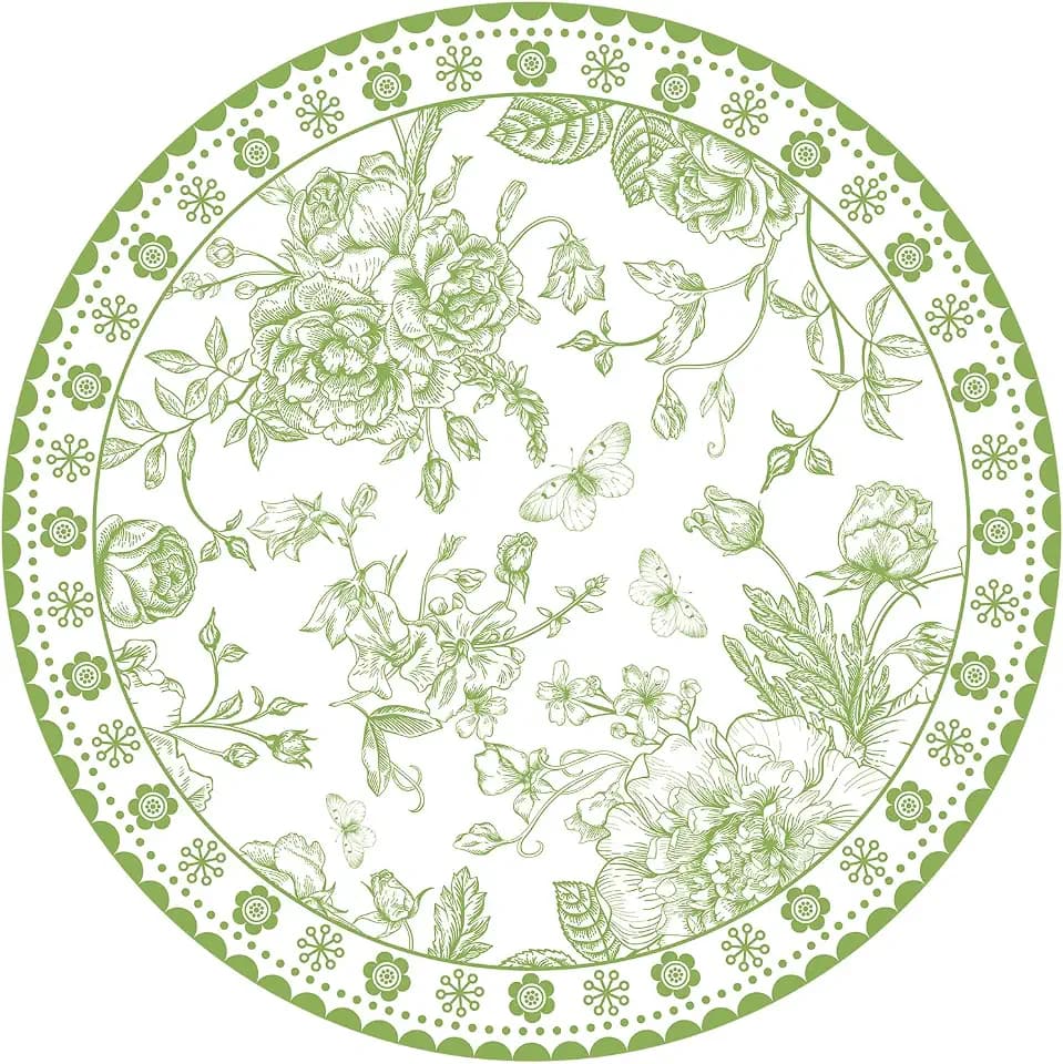 50 Pcs 14 Inch Green Floral Paper Place Mats Chinoiserie Round Placemats Flower Disposable Decorative Table Mats for Dinner Table Setting Banquet Party Supplies