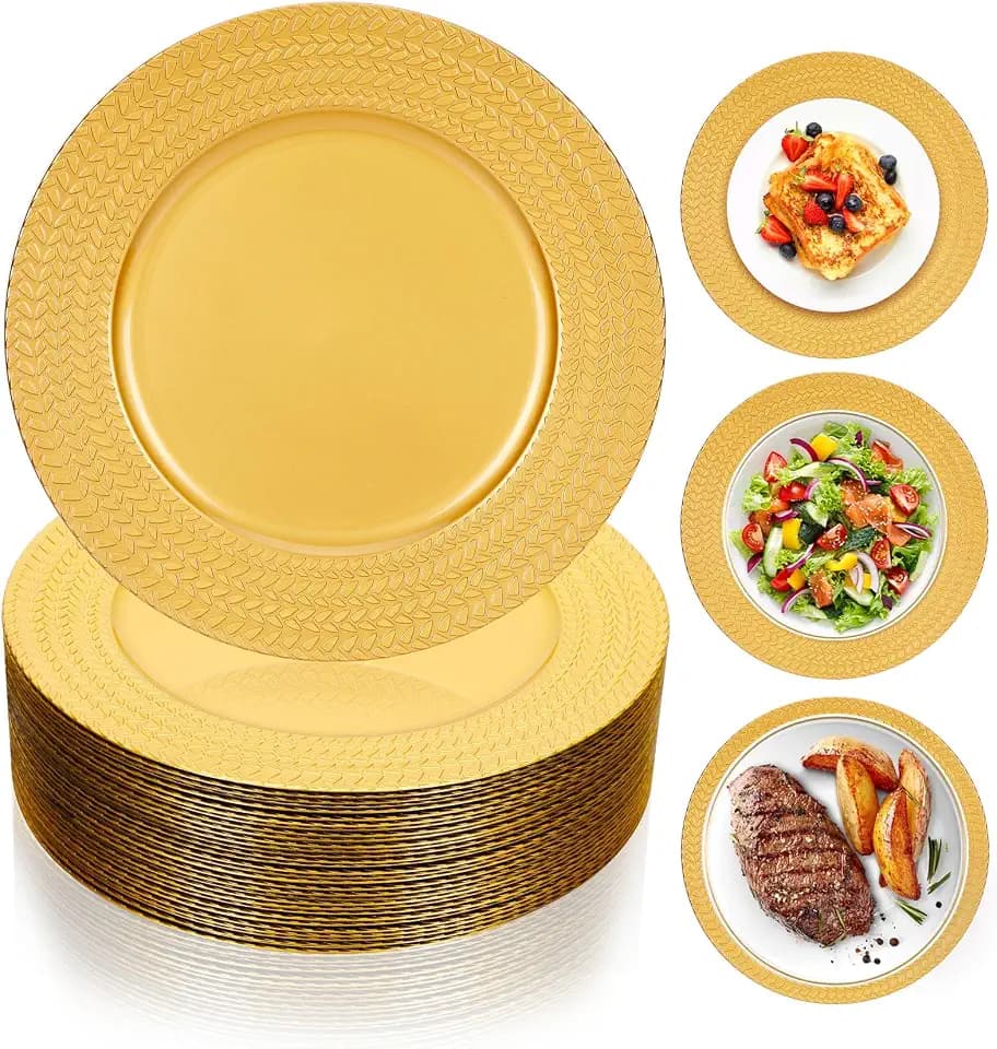 Gold Charger Plates Bulk 100Pcs, 13" Plastic Chargers for Wedding