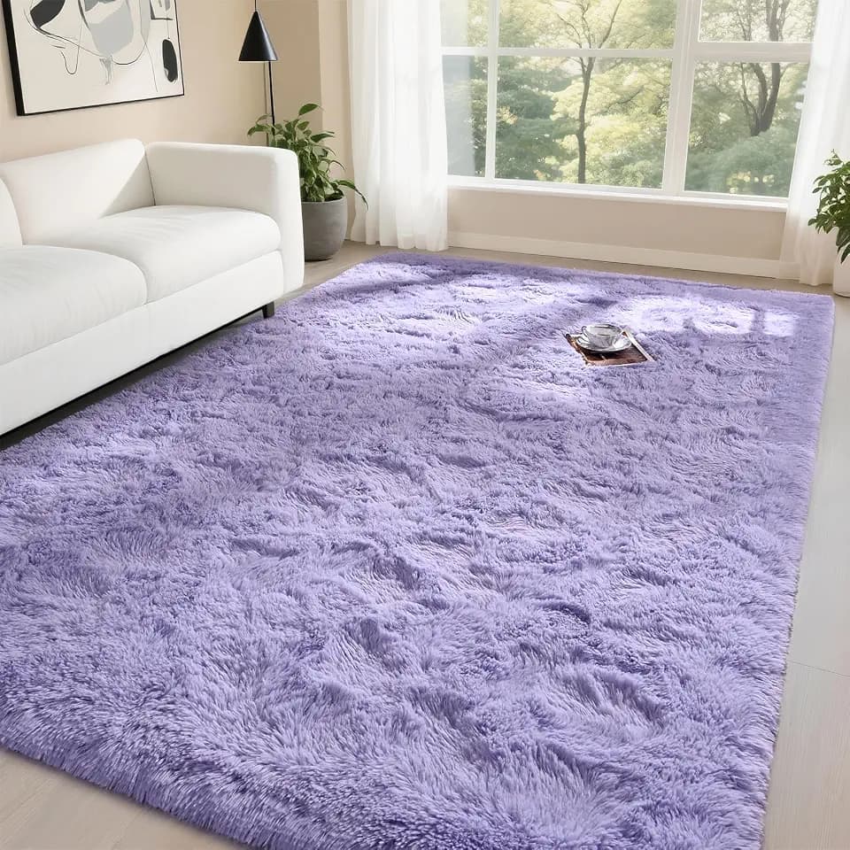 DweIke Fluffy Lavender Purple Rugs for Bedroom Living Room, 5x8 Feet Soft Plush Shaggy Lilac Purple Girls Boys Kids Rug, Non-Slip and Machine Washable Carpet for Dorm Nursery Classroom Decor