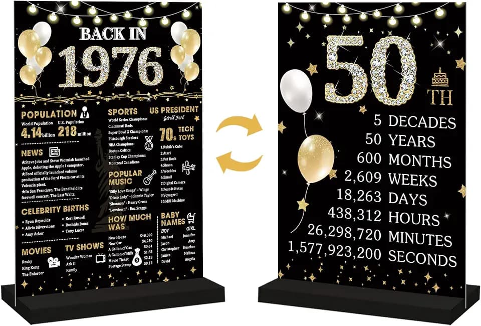 Roetyce Black Gold 50th Birthday Decorations, Back in 1976 Centerpiece