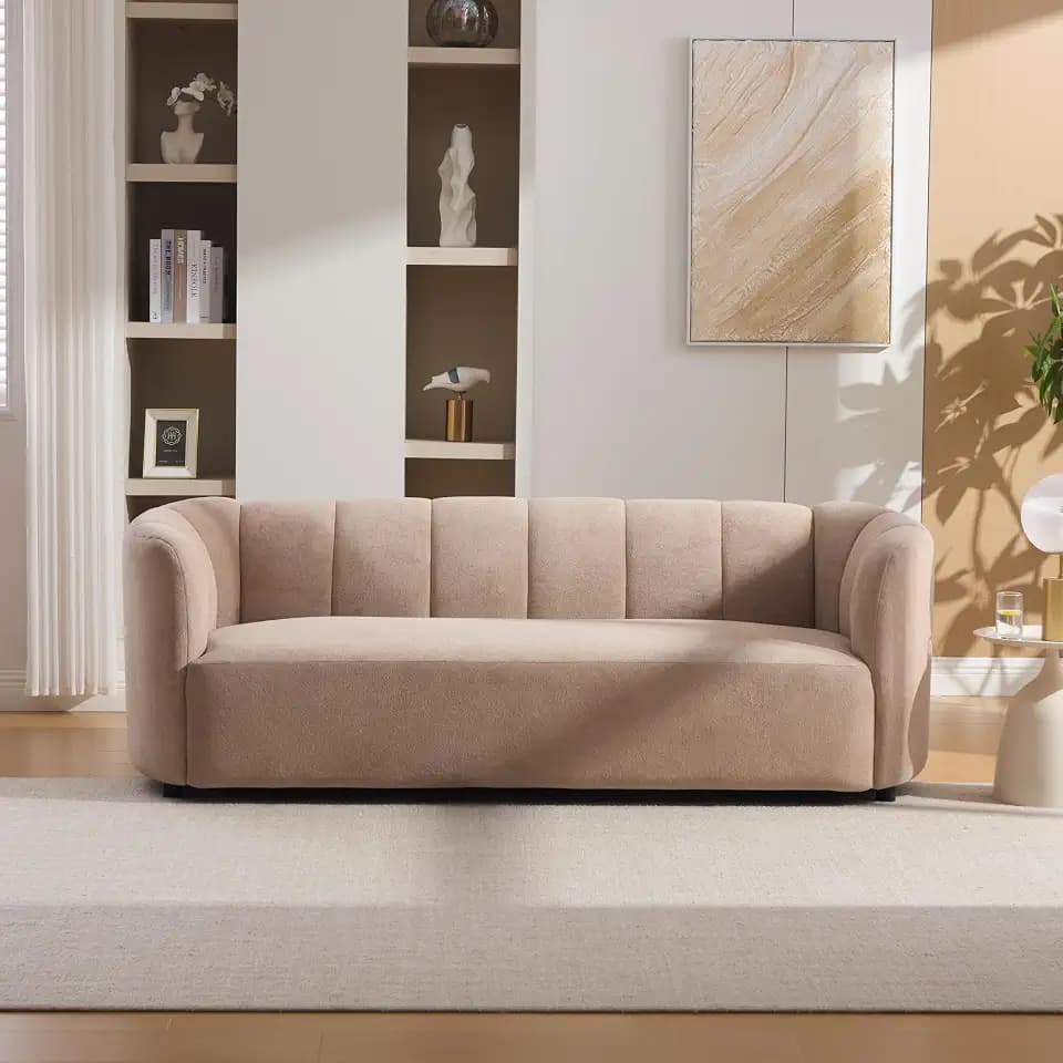 Christopher Knight Home Cara 80 Inch Velvet Upholstered 3-Seater Sofa, Sofa Couch with Curved Design, Modern Home Sofa Living Room, Wooden Lounge Couch for Apartment/Home Office, Nomad