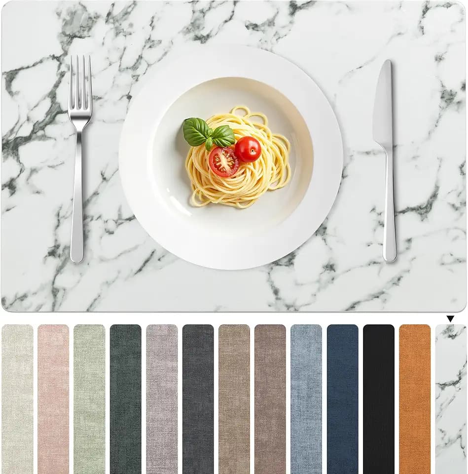 FROMHEART Faux Leather PU Placemats Set of 6 (Marble,11.8" x 17")