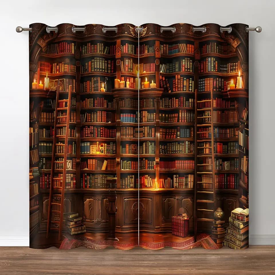 Jekeno Vintage Bookshelf Blackout Curtains 2 Panel Set, 42"x63"