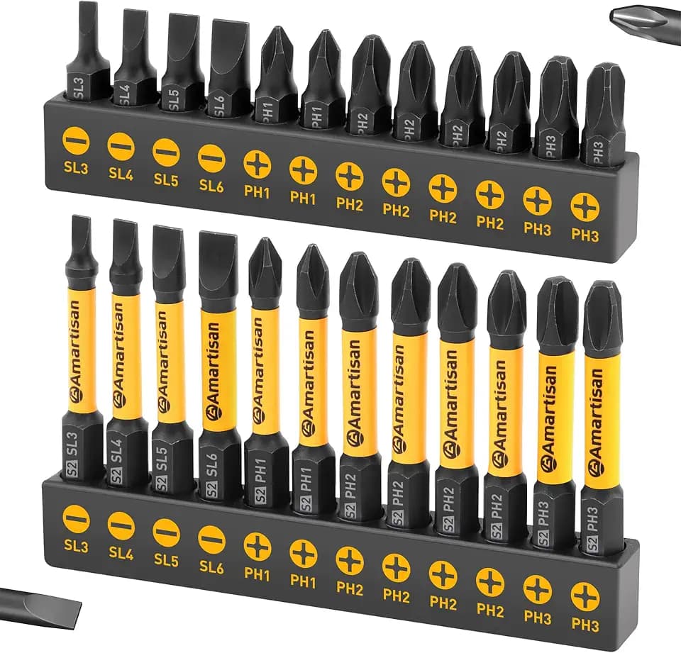 Amartisan 24-Piece Slotted Phillips Drill Bit Set, S2 Alloy Steel, Magnetic Tips, 2.3" Long With Storage box.Power Drill - Pro & DIY (24-Piece Bit Set (Slotted+Phillips))
