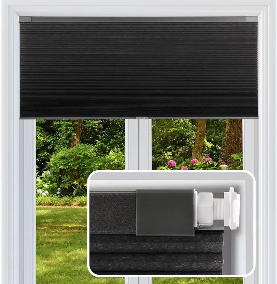 No Drill Cellular Shades Light Filtering Honeycomb Blinds 22" Wx48 H Black