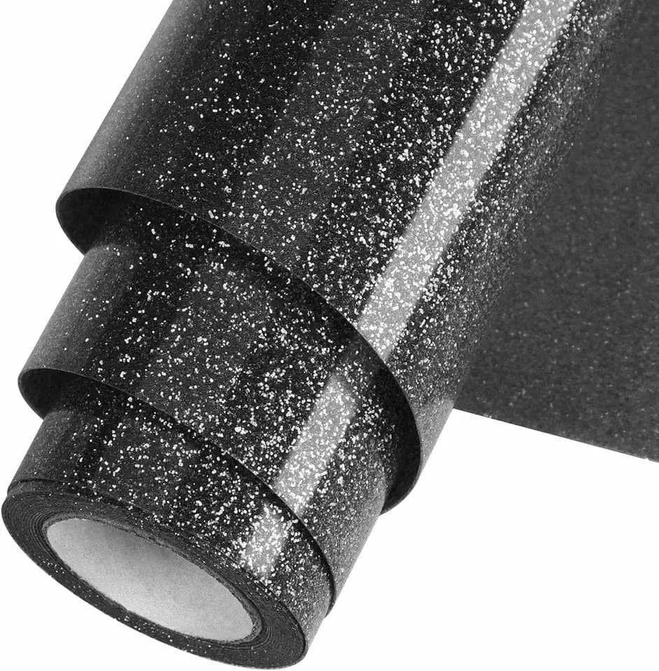 Black Glitter HTV Heat Transfer Vinyl Roll 12inch x 10 ft for T-Shirt Crafts Glitter Iron on Vinyl Suitable for Cricut, Silhouette Cameo or Heat Press Machine