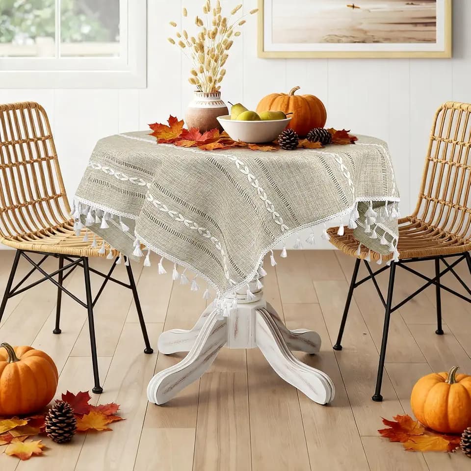 Small Square Tablecloth 36 x 36 inch, Fall Boho Cotton Linen Table Decor