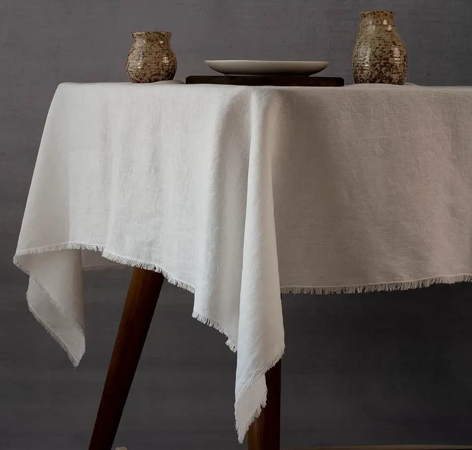 Off-White Linen Tablecloths with Fringe for Coffee Tables, 55x55 Inch 100% Linen Small Table Cloth for Party, Machine Washable, Soft, Luxury, Christmas, Winter,Thanksgiving