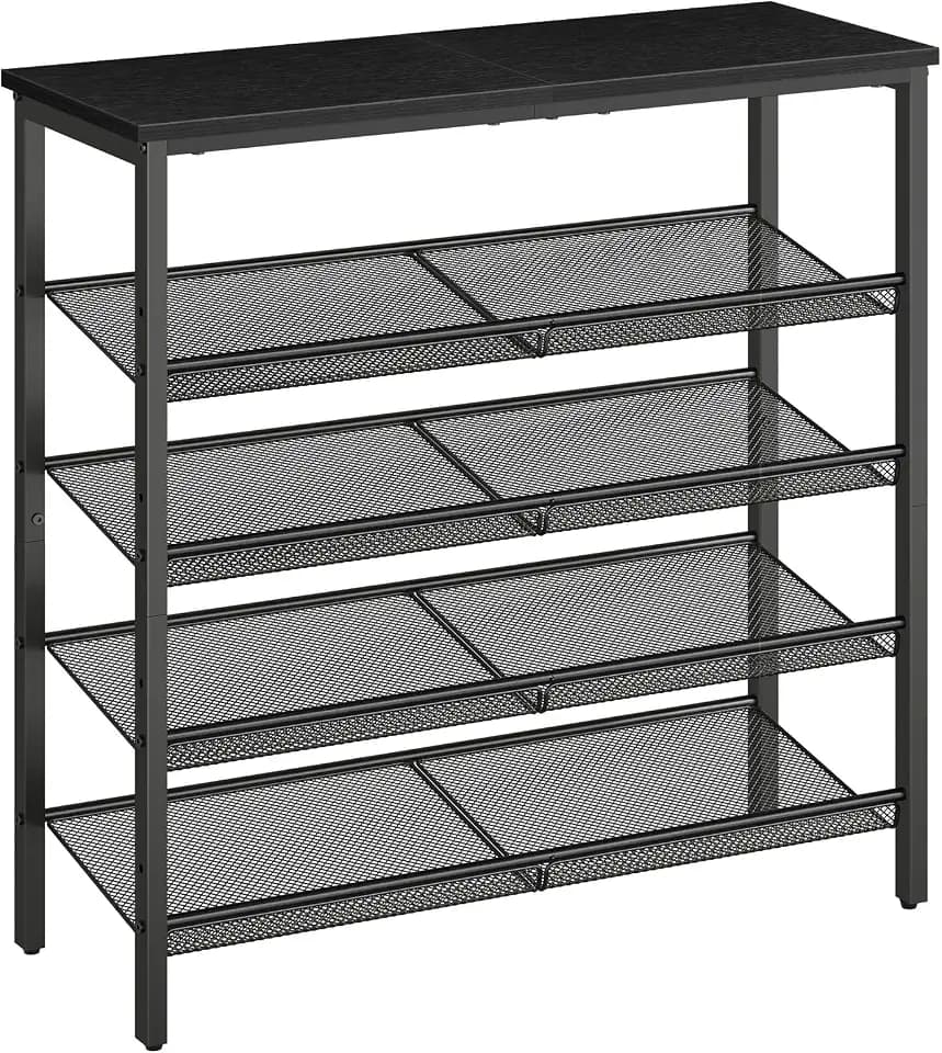 HOOBRO Shoe Rack for Entryway, 5-Tier Shoe Organizer with Adjustable Mesh Shelves, 12-16 Pairs of Shoes, Spacious Floor Mount, Metal, Industrial, Shoe Shelf for Closet, Black BB12XJ01