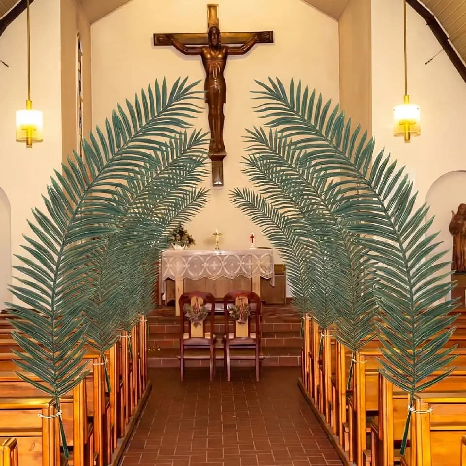 Giegxin 6 Pcs 55" Artificial Palm Leaves with Faux Stems Faux Large Palm Fronds Large Fake Tropical Plant Artificial Safari Leaves for Home Church Activities Religious Jungle Beach Party Decoration