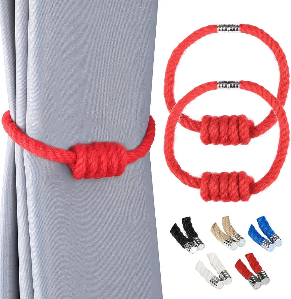 BEL AVENIR Magnetic Jute Curtain Tiebacks 2 Pack Hand-Woven Curtain Ties