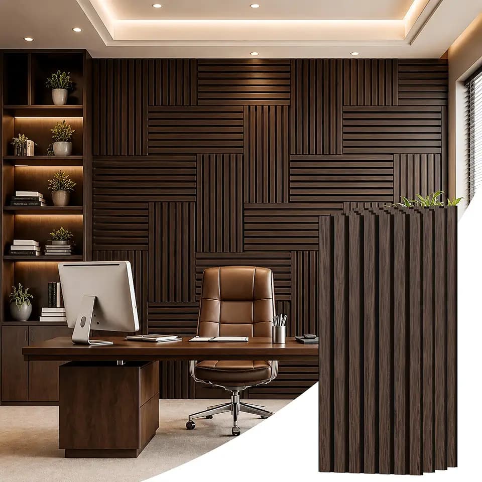 PIWA Acoustic Wood Slat Wall Panels, 4 Pack 23.6"x11.8" Dark Walnut