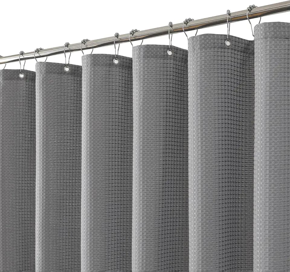 256GSM Grey Long Waffle Textured Shower Curtain, 72x78 Inch