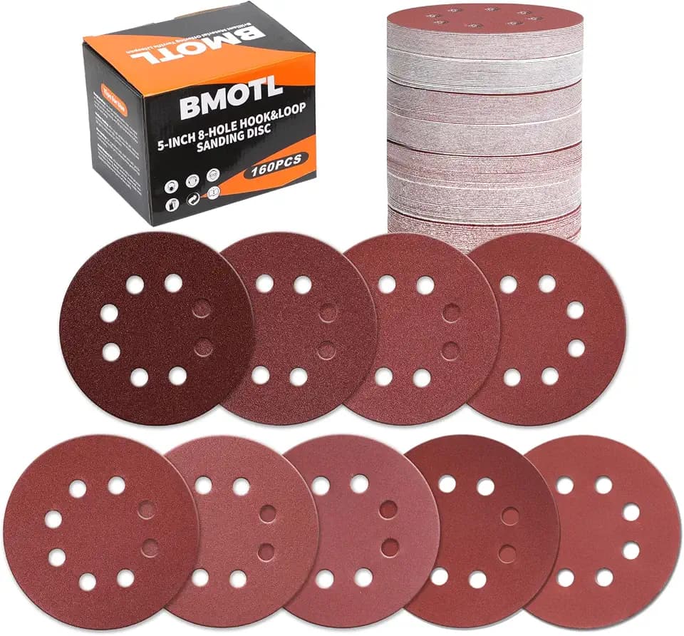 160Pcs 5-Inch 8-Hole Hook & Loop 40-600 Assorted Grit Sanding Discs