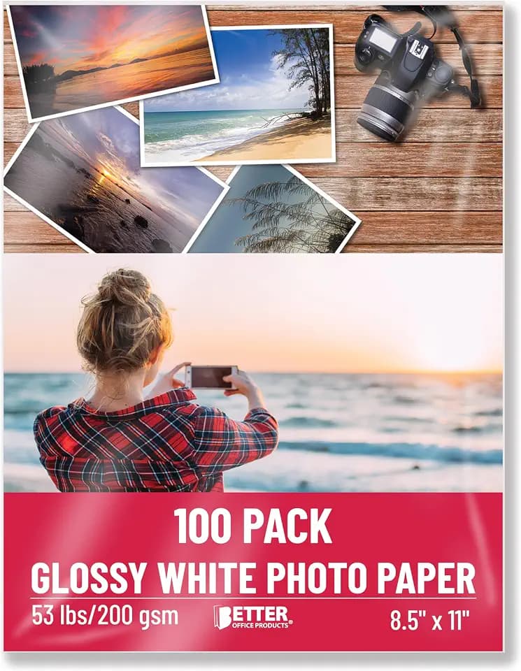 Better Office Products Glossy Photo Paper, 8.5 x 11 Inch, 100 Sheets, 200 gsm/53LBS, Letter Size, 100-Count Pack