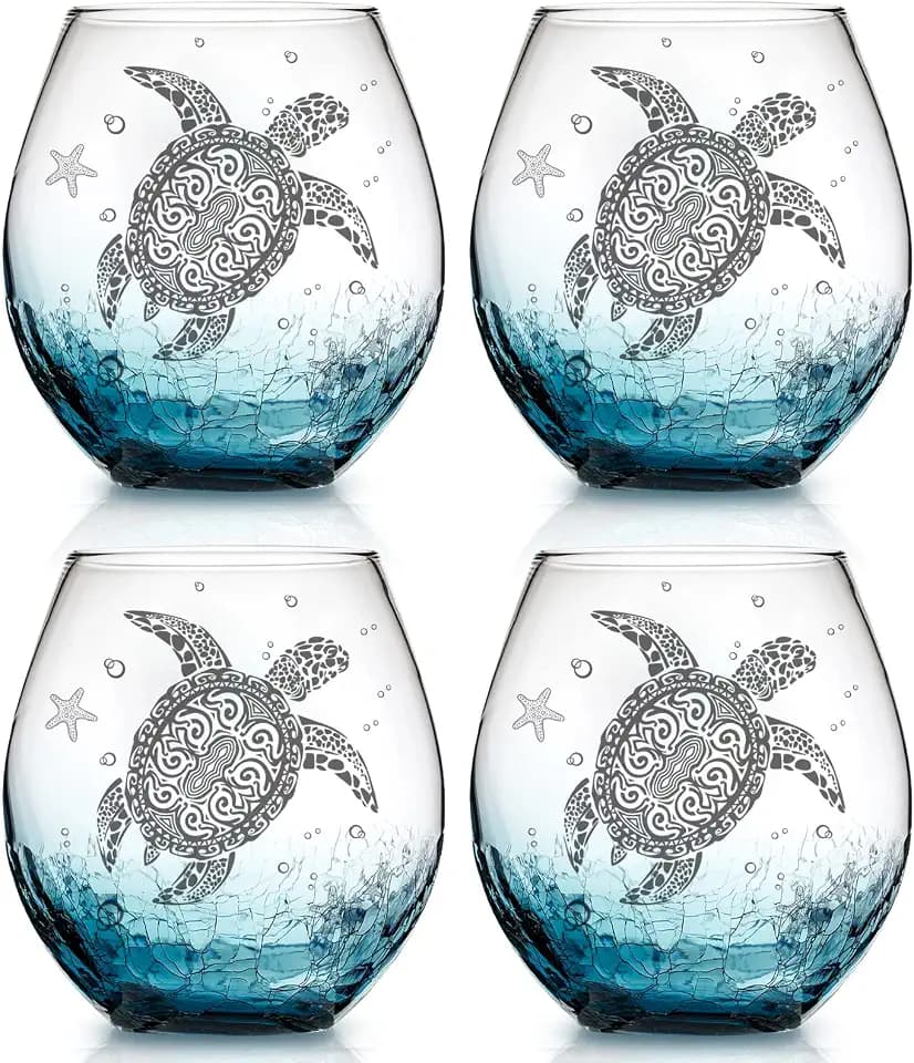 Physkoa Gifts for Mom-Sea Turtle Gifts for Women - Stemless Wine Glasses for Turtle Lovers and Ocean Enthusiasts,Birthday, House Warming Gift for Party Women,13.5OZ(Black)