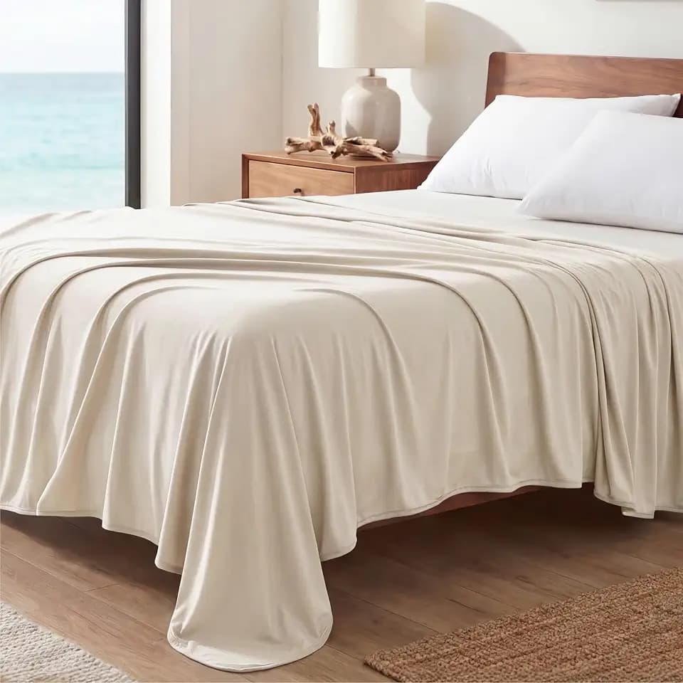 Bedsure Lightweight Cold Blanket for Summer, Bed Cooling Blanket Queen Size for Hot Sleepers, Ice Cool Essentials for Hot Nights, Breathable Thin Bedding for Teen Girls, Women, Oat Milk, 90" x 90"