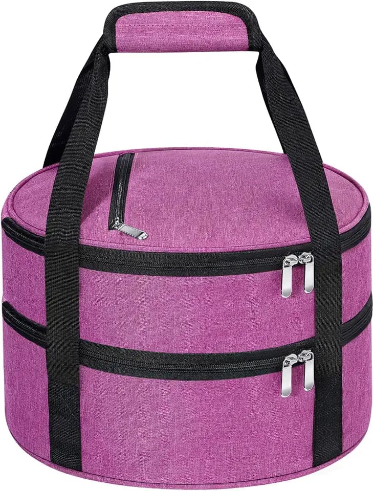 Round Double Insulated Casserole Carrier 12" Portable Pie Tote, Rose Red