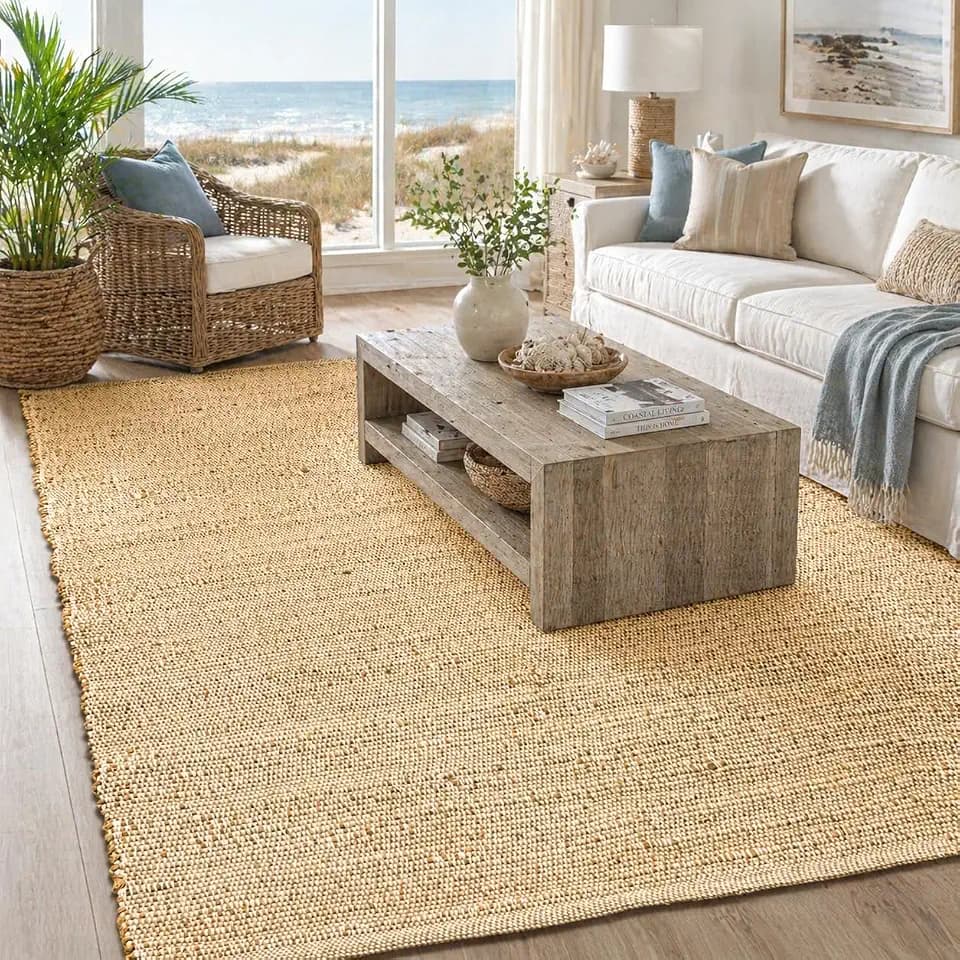 Chardin home 8x10 Jute Cotton Hand Woven Area Rug, Natural Jute Braided Boho Farmhouse Rug, Rustic Vintage Reversible Natural Fiber Rug for Living Room, Bedroom, Dining Room, Office, or Entryway.
