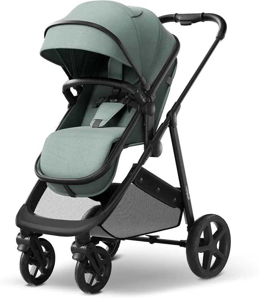 Mompush Wiz 2-in-1 Bassinet Stroller Reversible Seat, One-Hand Fold, Sage