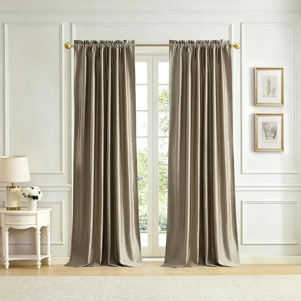 Lenox Imperial Faux Silk Window Curtain, Taupe - 52" W x 84" L