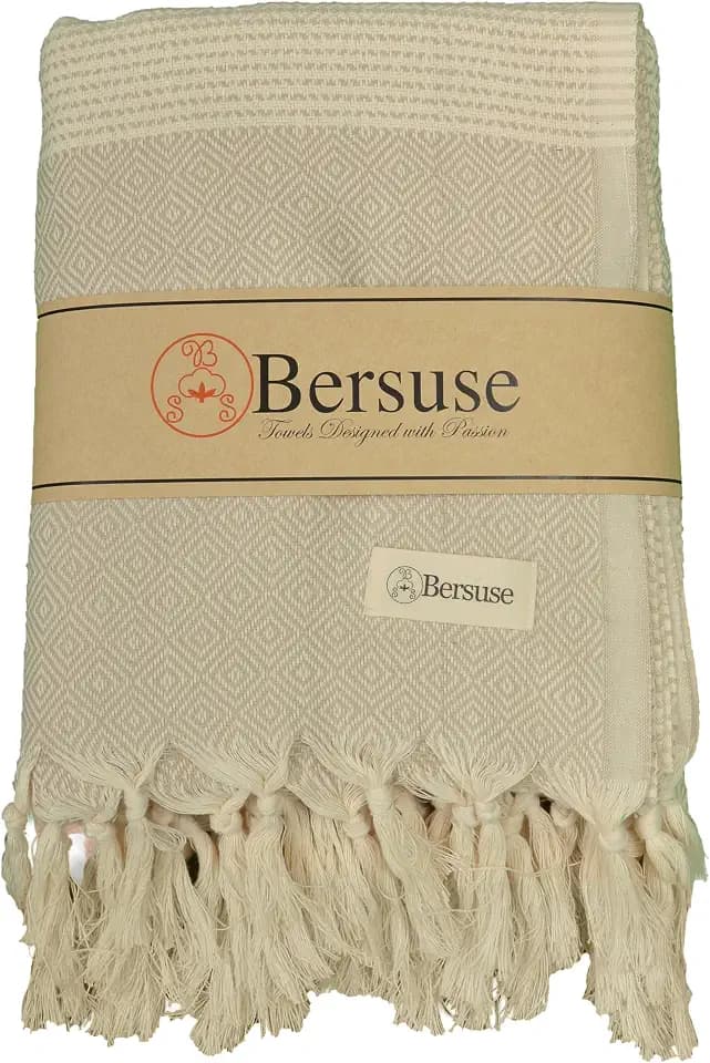 Bersuse 100% Cotton Hierapolis XL Throw Blanket for Couch - 100% Cotton Lightweight Durable Throw Blanket, Big Blanket for Sensitive Skin, Decorative and Versatile - 60x95 Inches, Beige