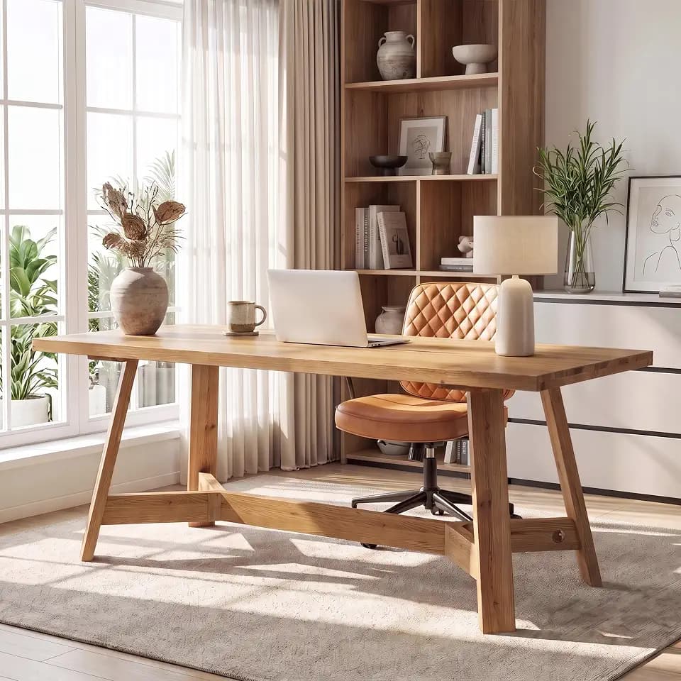 LITTLE TREE 63" Solid Wood Executive Desk, Farmhouse Wooden Computer Desk