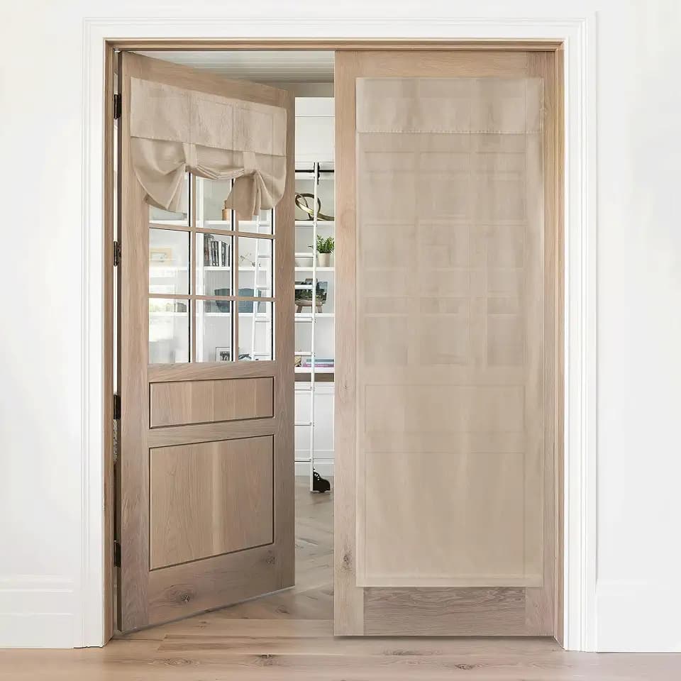 RYB HOME Natural Linen Blended French Door Curtain, Light Filgtering