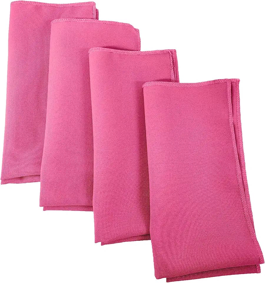 LA Linen 4-Pack Poly Blend Napkins - Soft, Washable, Stain & Wrinkle Resistant - Dinner & Party Napkins - Hot Pink, 18x18